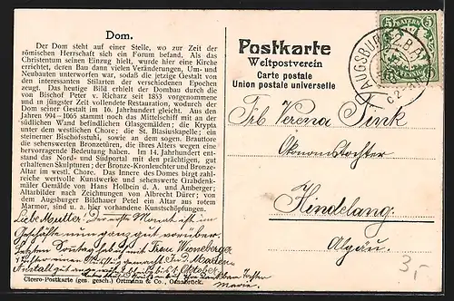 AK Augsburg, Blick auf dem Dom