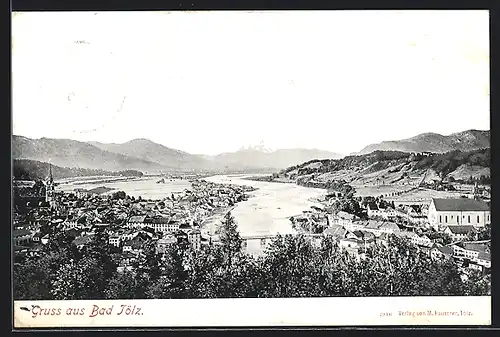 AK Bad Tölz, Ortsansicht mit Bergen und Kirche