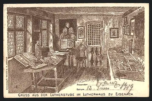 Künstler-AK Eisenach, Lutherstube im Lutherhaus