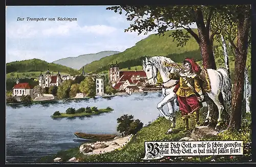 AK Säckingen, Flusspartie mit dem Trompeter von Säckingen