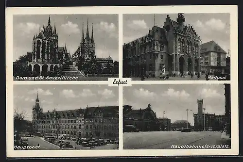 AK Erfurt, Dom und St. Serverikirche, Rathaus und Hauptpost