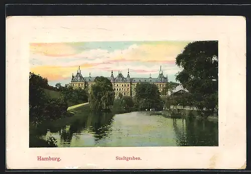 AK Hamburg-St.Pauli, Stadtgraben mit Schloss