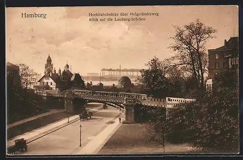AK Hamburg-St.Pauli, Hochbahnbrücke über Helgoländerweg, Blick auf Landungsbrücken