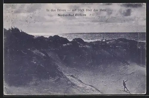 AK Borkum, In den Dünen, Blick übers Meer