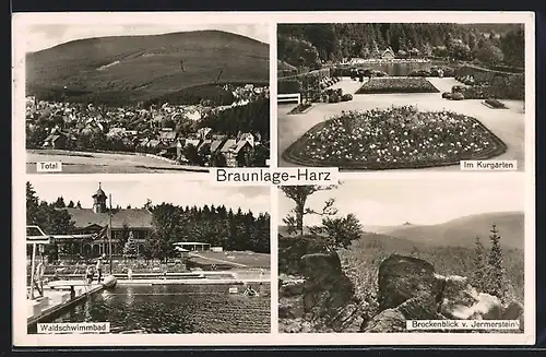 AK Braunlage /Harz, Waldschwimmbad, Brockenblick v. Jermerstein