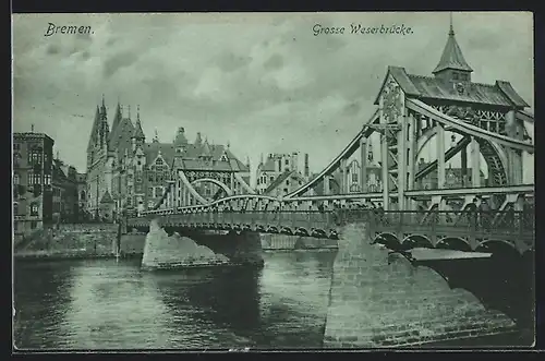 Mondschein-AK Bremen, Grosse Weserbrücke
