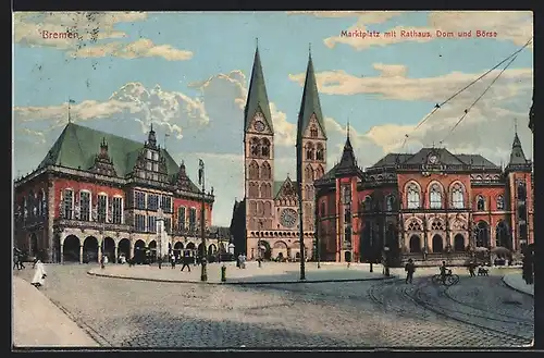 AK Bremen, Marktplatz mit Dom und Börse