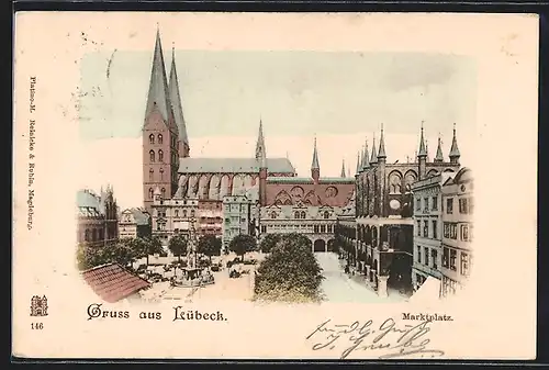 AK Lübeck, Marktplatz mit Kirche