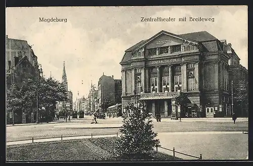 AK Magdeburg, Zentraltheater mit Breiteweg