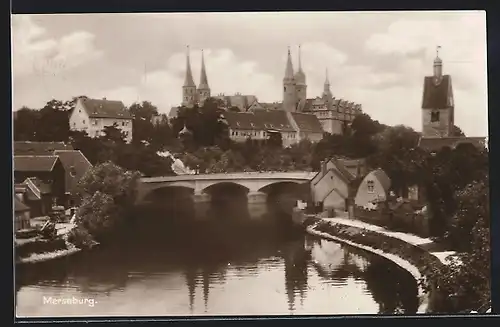 AK Merseburg, Teilansicht mit Brücke und Schloss