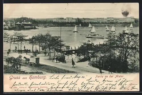 AK Hamburg-St.Georg, Flusspartie an der Alster mit Segelbooten