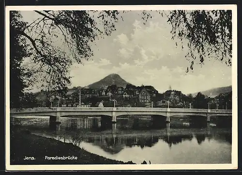 AK Jena, Flusspartie mit Paradiesbrücke und Stadt