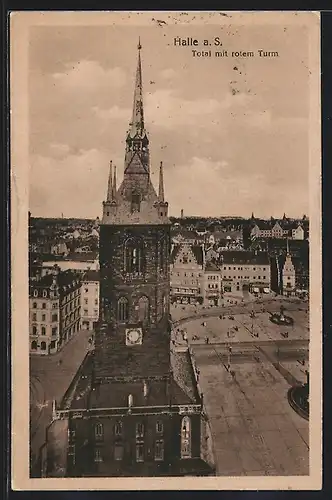 AK Halle / Saale, Totalansicht mit rotem Turm
