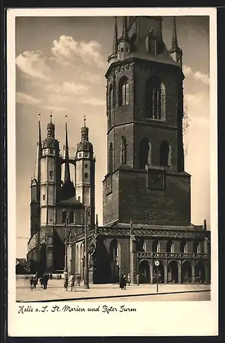 AK Halle i. S., St. Marien Kirche und Roter Turm