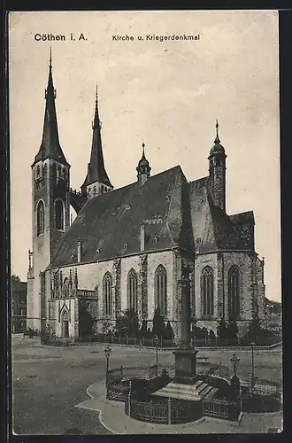 AK Cöthen i. A., Kirche und Kriegerdenkmal