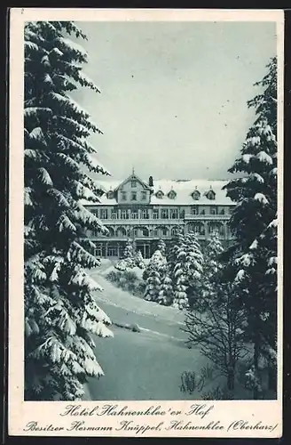 AK Hahnenklee /Oberharz, Hotel Hahnenklee'er Hof im Winter, Inh. Hermann Knüppel