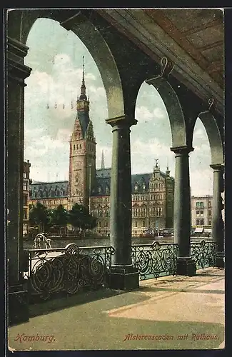 AK Hamburg, Alstercascaden mit Rathaus