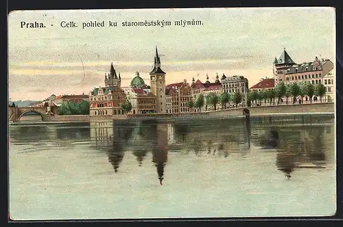 AK Prag / Praha, Celk. pohled ku staromestskym mlynum