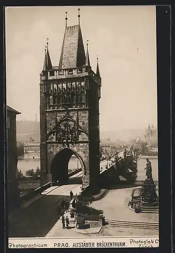 AK Prag / Praha, Altstädter Brückenthurm aus der Vogelschau, rückseitig Reklame Chocolat Tobler