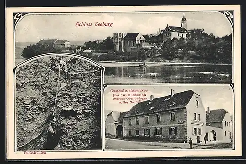 AK Seeburg, Blick zum Schloss, Gasthaus zum süssen See