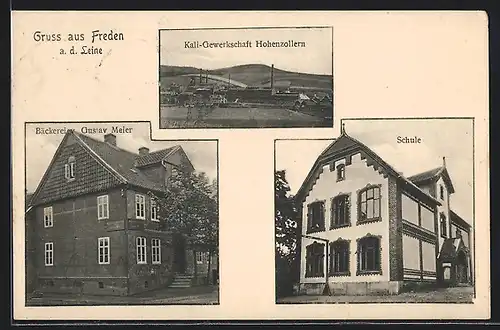 AK Freden / Leine, Schule, Bäckerei Gustav Meier, Kali-Gewerkschaft Hohenzollern