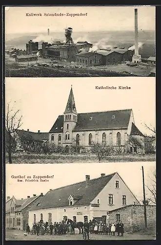 AK Salzmünde-Zappendorf, Kaliwerk, Katholische Kirche, Gasthof zu Zappendorf