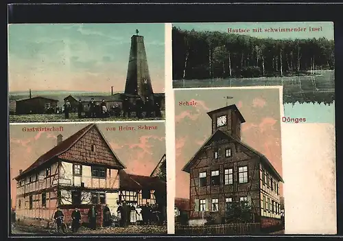 AK Dönges, Gasthaus von Heinrich Schrön, Schule, Hautsee mit schwimmender Insel