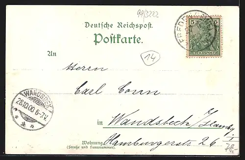 Lithographie Kl. Freden, Gasthof zur Post, Gewerkschaft Hohenzollern, Bahnhof, Deutsche Spiegelglas AG