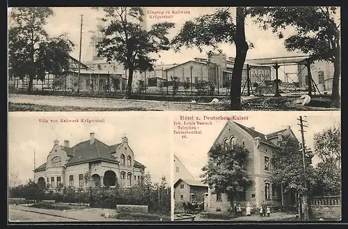 AK Teutschenthal, Hotel zum Deutschen Kaiser, Kaliwerk Krügershall