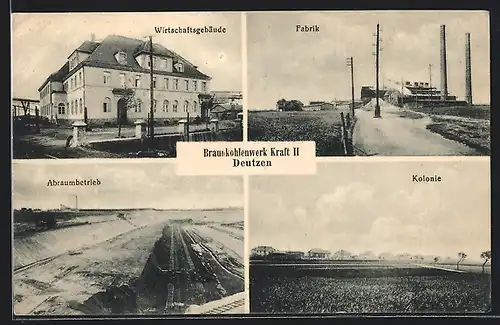 AK Deutzen i. Sa., Braunkohlenwerk Kraft II., Fabrik, Wirtschaftsgebäude, Kolonie, Abraumbetrieb