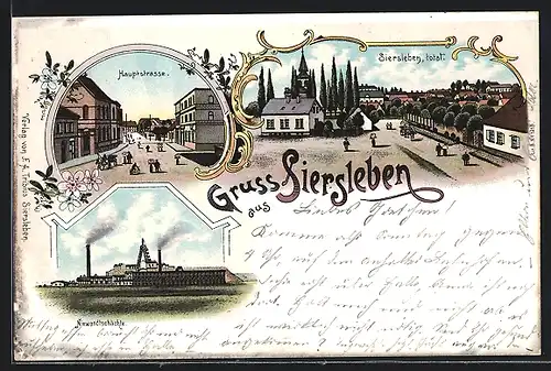 Lithographie Siersleben, Hauptstrasse, Niewandtschächte, Totalansicht