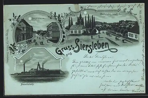 Mondschein-Lithographie Siersleben, Hauptstrasse, Niewandtschächte, Totale