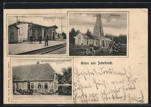 AK Jettebruch, Bahnhof, Bohrturm, Gasthof Im grünen Thal