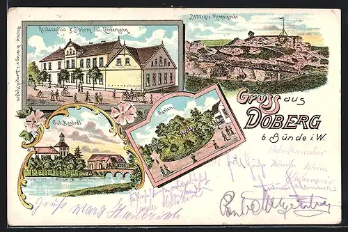 Lithographie Doberg / Westfalen, Doberger Mergelgrube, Gut Bustedt, Gasthof z. Doberg