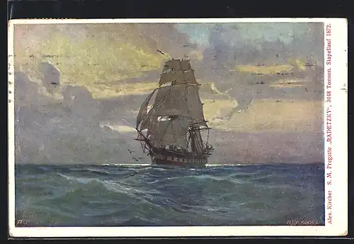 Künstler-AK Alexander Kircher: S.M. Fregatte Radetzky auf dem Meer