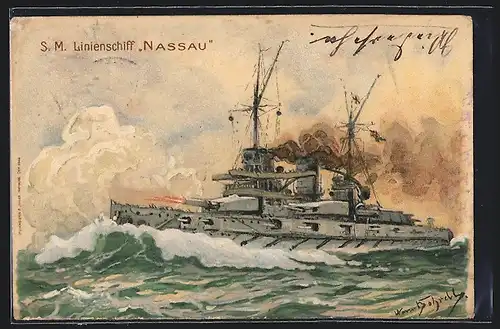 Künstler-AK Hans Bohrdt: SM Linienschiff Nassau