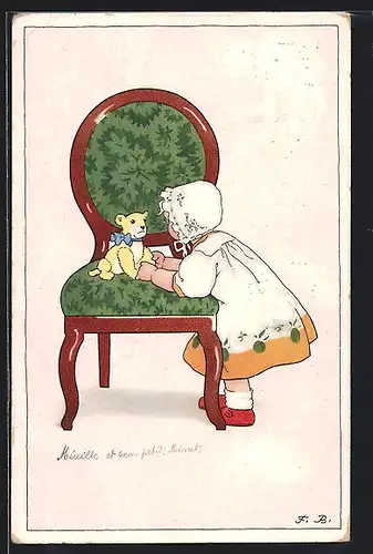 Künstler-AK Fritz Baumgarten: Kleines Mädchen mit Stofftier
