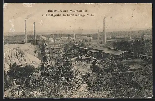AK Senftenberg, Brikett-Werke Meurostollen und Stadtgrube aus der Vogelschau