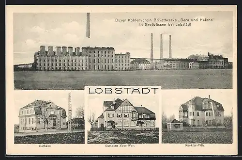 AK Grosszössen / Lobstädt, Duxer Kohenverein Birkettwerke Dora und Helene, Gasthaus Neue Welt, Direktor-Villa