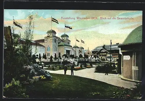 AK Wiesbaden, Ausstellung 1909, Blick auf die Gewerbehalle