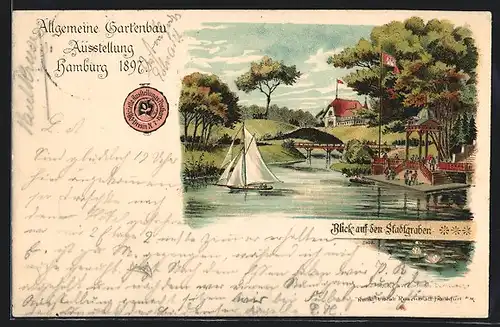Lithographie Hamburg, Allgemeine Gartenbau-Ausstellung 1897, Am Stadtgraben