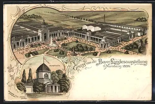 Lithographie Nürnberg, Bayer. Landesausstellung 1896, Veranstaltungsgelände und Kunsthalle