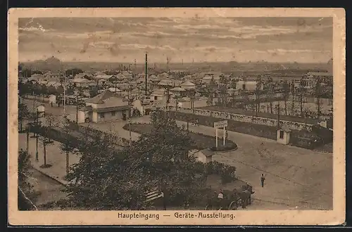 AK Leipzig, Landwirtschaftliche Wander-Ausstellung 1921, Haupteingang Geräte-Ausstellung aus der Vogelschau
