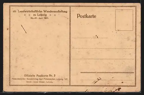 AK Leipzig, Landwirtschaftliche Wander-Ausstellung 1921, Haupteingang Geräte-Ausstellung aus der Vogelschau