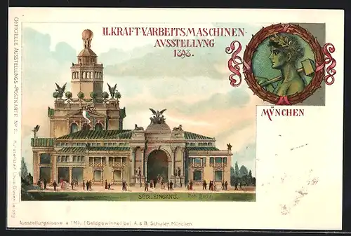 Lithographie München, II. Kraft- & Arbeitsmaschinen-Ausstellung 1898 Süd-Eingang