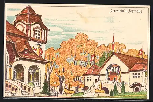 AK Bern, Schweiz. Landes-Ausstellung 1914, Cerevisia u. Festhalle