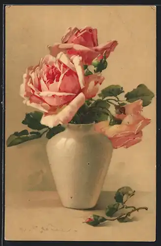 Künstler-AK Catharina Klein: Rosen in einer Vase