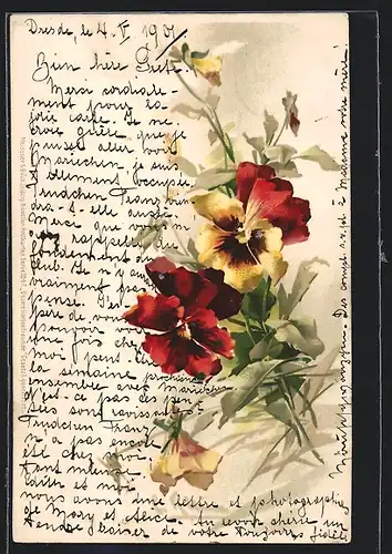 Künstler-AK Catharina Klein: gelbe und rote Blumen