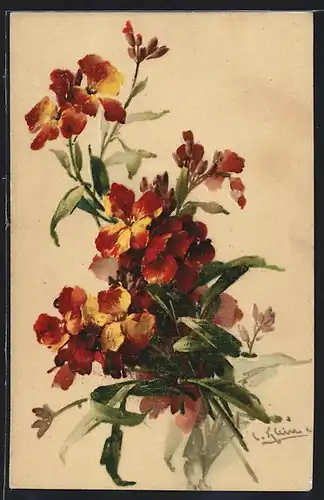 Künstler-AK Catharina Klein: Gelboranger Blumenstrauss