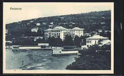 AK Portorose, Ortsansicht mit Hotel und Strand